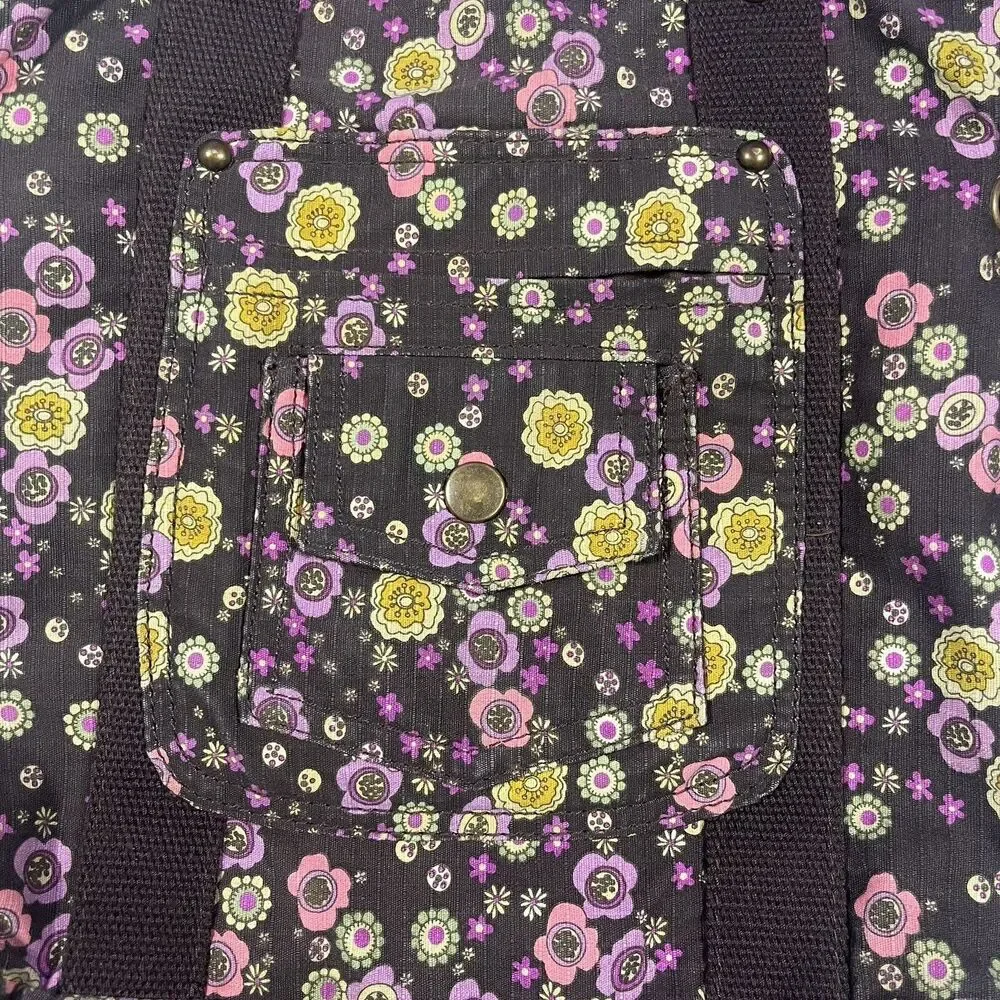 Everyday Shoulder Bag Brown Floral Button Closure, Boho, Cottagecore, Pockets